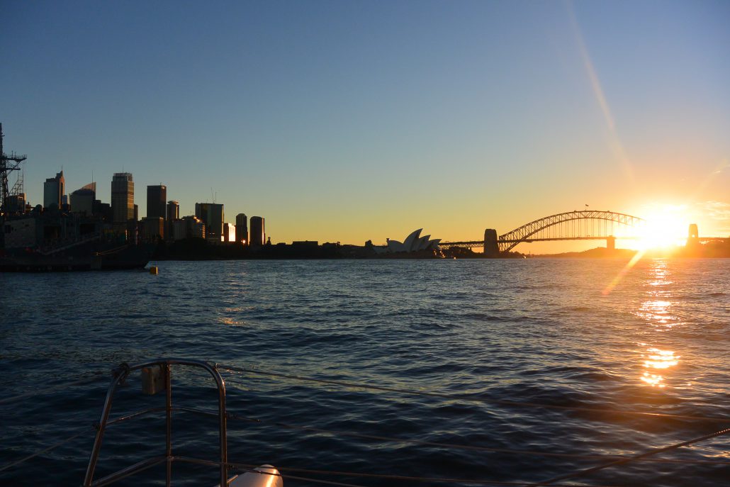 Cruise Sydney Harbour at sunset on Rockfish Catamaran
